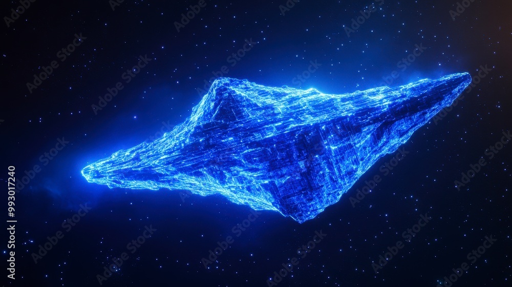 Poster mysterious glowing object floats through the vastness of outer space