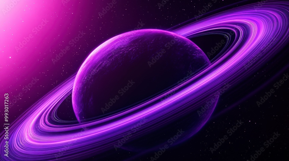 Poster Vibrant purple planet with stunning rings in the galaxy