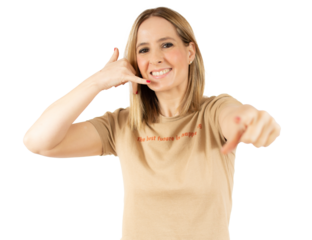 Young woman over transparent background making phone gesture. Call me back sign.