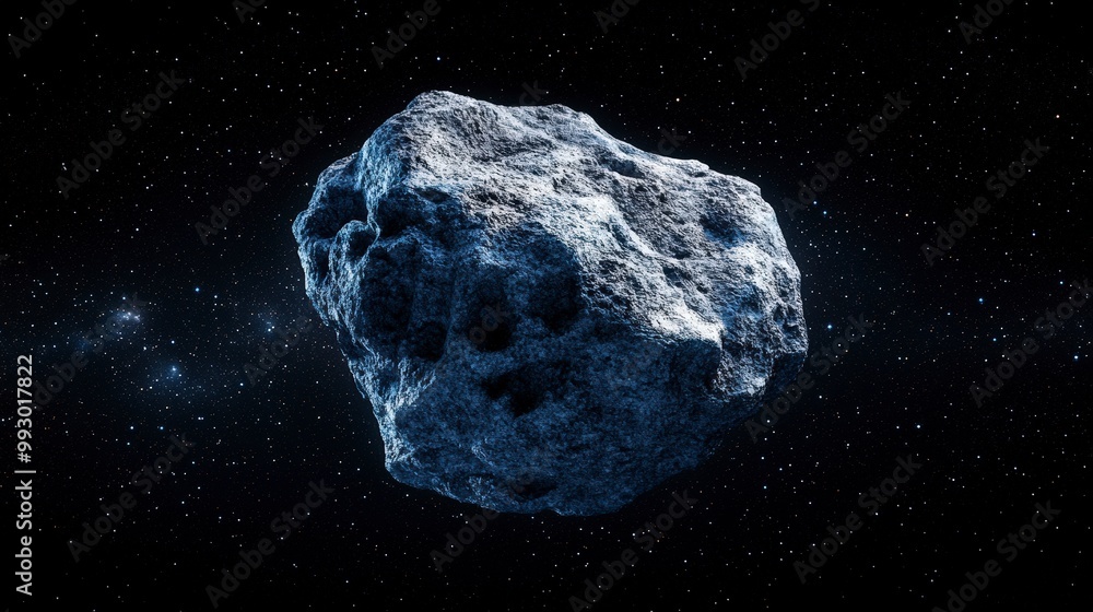 Poster large asteroid floating in the vastness of outer space