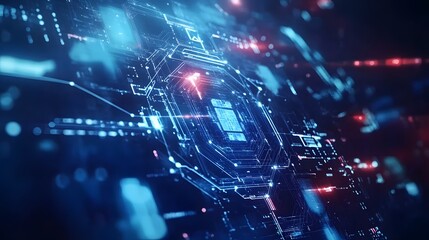 Abstract Digital Network with Blue and Red Glowing Lines