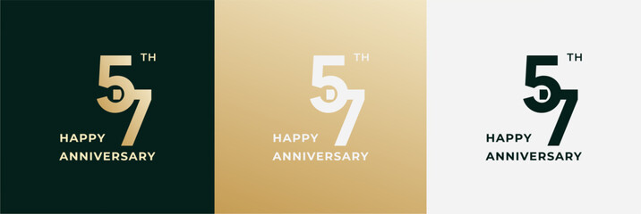 Logo 57th, 57 years anniversary, Creative design for celebration, birthday, greeting and invitation. Editable file
