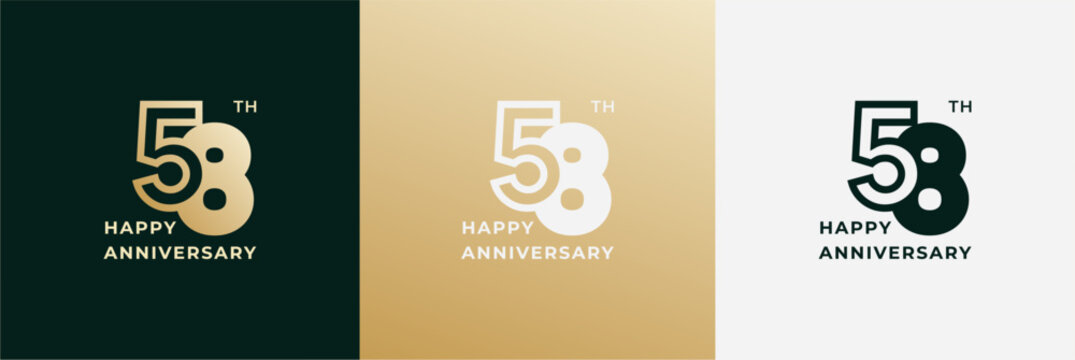 Logo 58th, 58 years anniversary, Creative design template for celebration, birthday, greeting. Editable file