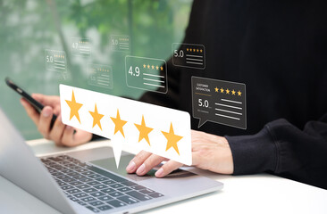 Customer Satisfaction Rating and Feedback Concept. Professional interaction with a digital customer...