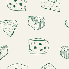 Cheese seamless pattern. Hand drawn vintage food background.