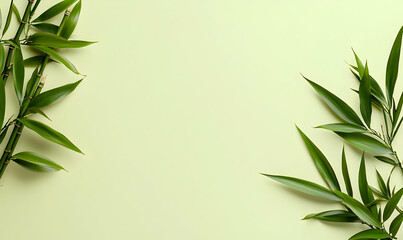 Fototapeta premium Minimalist Bamboo Stalk Design, a serene arrangement of bamboo stalks on a soft neutral background, evoking tranquility and simplicity.