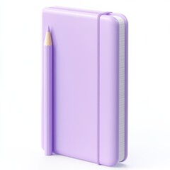 3D stylish purple notebook with a matching pencil, perfect for creative writing and note-taking.