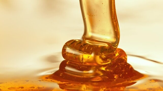 Super Slow Motion Detail Shot of Pouring and Layering Premium Honey at 1000fps.