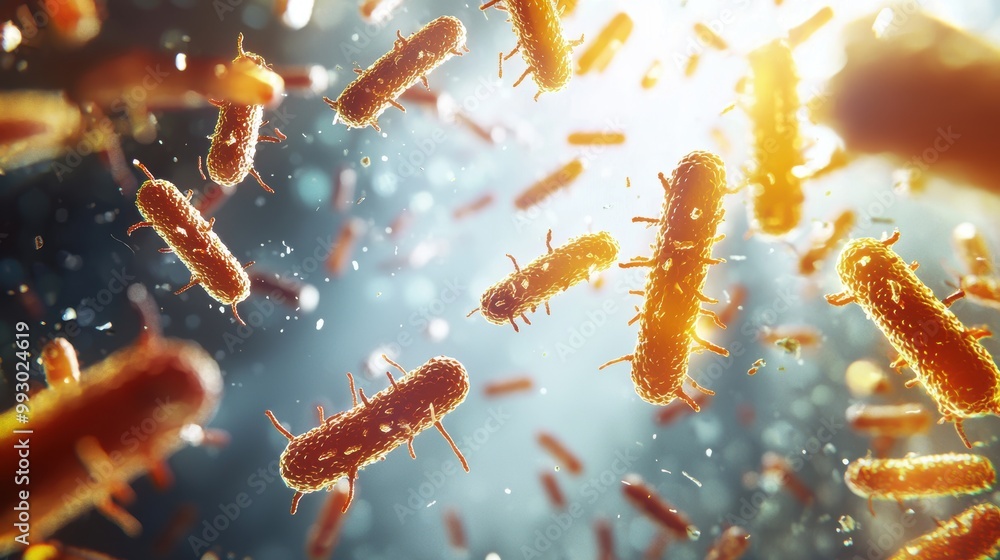Poster 3d visualization of bacteria multiplying in environment