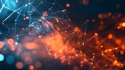 Abstract Network of Interconnected Glowing Points and Lines with Bokeh Effect