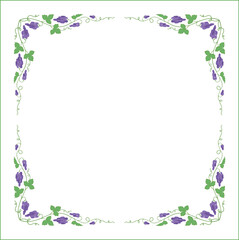 Vegetal frame with grapevine,  bunches with blue grape, decorative corners for greeting cards, banners, business cards, invitations, menus. Isolated vector illustration.	
