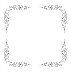 Vegetal floral frame with leaves and flowers, decorative corners for greeting cards, banners, business cards, invitations, menus. Isolated vector illustration.	

