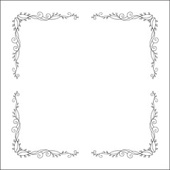 Vegetal elegant black and white elegant ornamental frame, decorative border, corners for greeting cards, banners, business cards, invitations, menus. Isolated vector illustration.	
