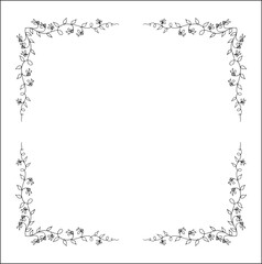 Vegetal floral frame with leaves and flowers, decorative corners for greeting cards, banners, business cards, invitations, menus. Isolated vector illustration.	
