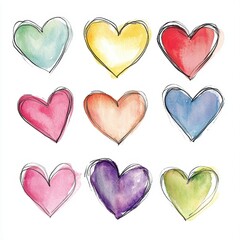 Fototapeta premium Watercolor Hearts Set.