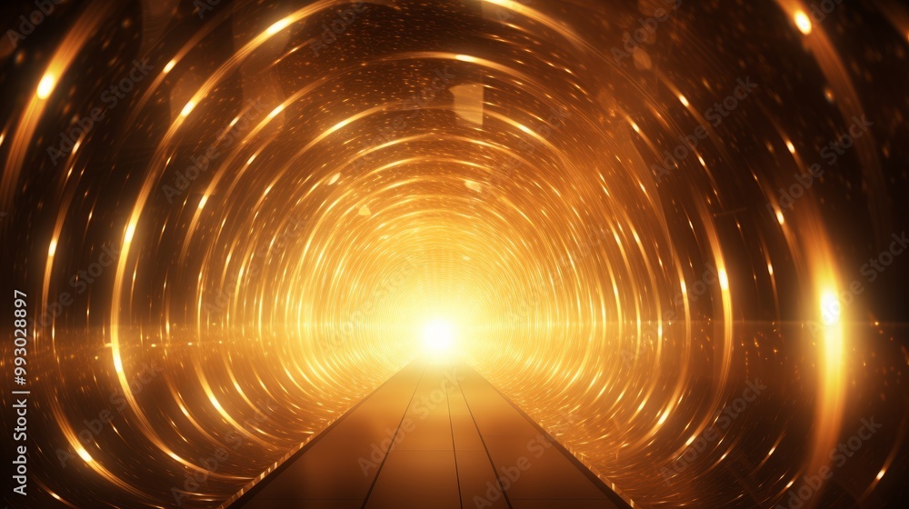 Poster futuristic abstract tunnel with glowing arcs, 3d rendered wallpaper design with neon lights and surr