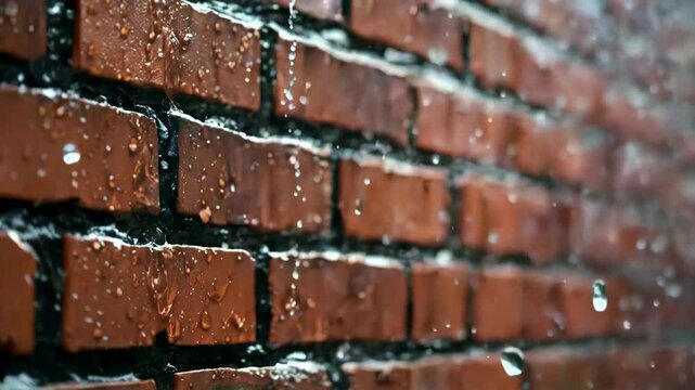 Water droplets falling onto brickwork