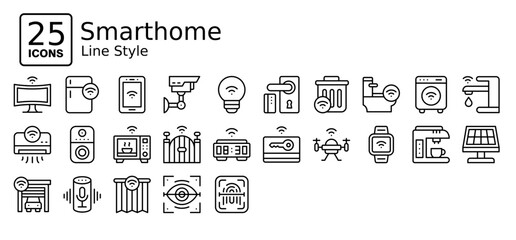 Smarthome icons in outline style. Collection of Technology, Device, Digital, Electronic Icon set in Line Style. Simple vector editable stroke, easy to use
