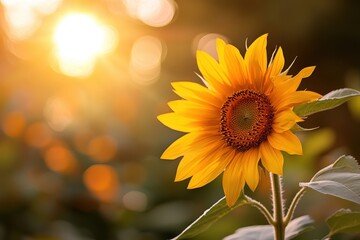 Obraz premium A vivid sunflower illustration showcasing clear sunshine in the background with a gently blurred yellow orb nearby