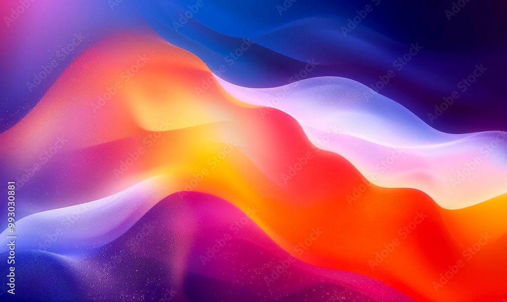 Poster vibrant abstract mesh gradient with colorful waves, dynamic digital art representing fluidity and en