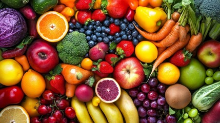 A Colorful Arrangement of Fresh Fruits and Vegetables, healthy eating , vitamins
