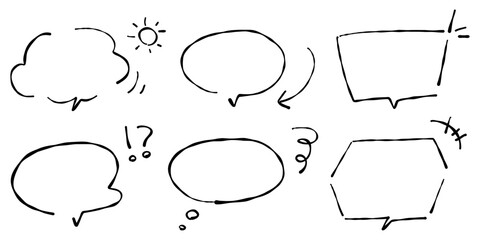 Fototapeta premium 手書きのシンプルな吹き出しセット、一言フレーム