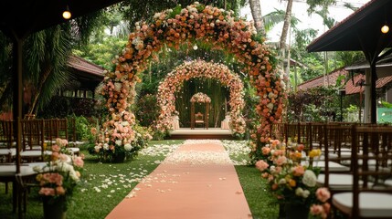 Double Floral Arch Wedding Ceremony Decor, Tropical Garden, aisle, ceremony
