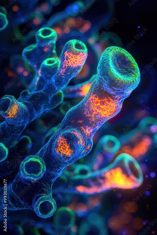 Poster close-up of complex bacteria structures in 3d
