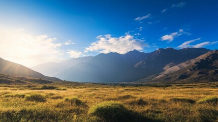 Golden Hour Light Bathes Mountain Valley, Landscape Photography, Nature , Mountains