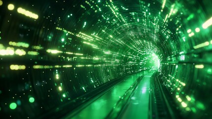 Green Neon Tunnel - Abstract, Futuristic , Bokeh, Light, Glow, 3D, futuristic