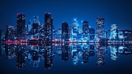 Nighttime Cityscape Reflection, Skyscrapers, Urban , cityscape