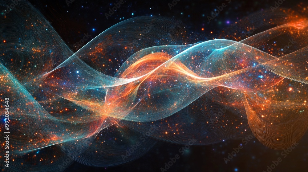 Poster visually stunning illustration of multidimensional strings representing concepts in theoretical phys