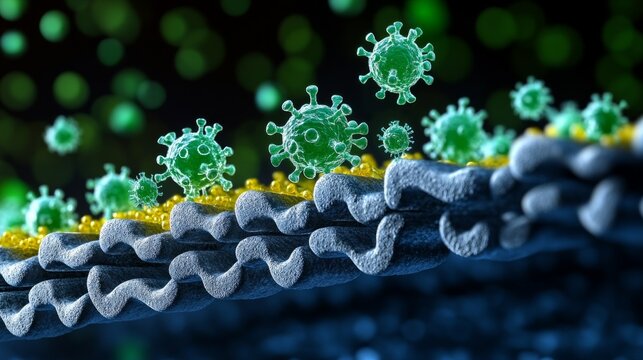 Microscopic nanobots at work in environmental cleanup tackling pollution with precision and efficiency in a vibrant setting