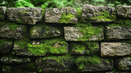 Stone Wall Covered in Lush Green Moss, Texture, Nature, stone wall, moss