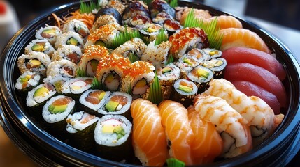Sushi Platter Maki, Nigiri, and Sashimi Variety, Japanese Cuisine, Seafood , sushi, japanese