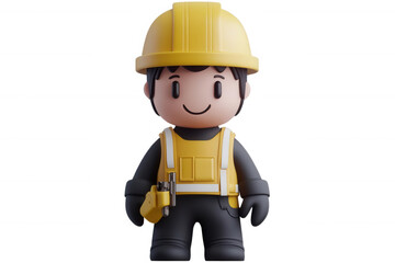 Cartoon character in construction gear, isolated on transparent or white background