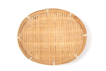 handmade bamboo rattan basket isolated on white background, top view.