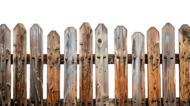 Wooden fence texture wood natural brown isolated on background. Close Up trunk plant of wooden poles, wall fence vintage background. Surface wooden fencing for decoration garden style