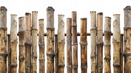 Bamboo texture wood natural brown isolated on background. Closeup trunk plant of wooden bamboo poles, wall fence vintage background. Surface bamboo fencing for decoration garden style Asia