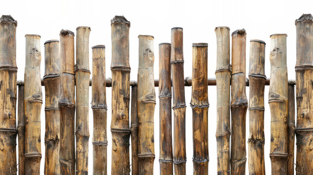 Bamboo texture wood natural brown isolated on background. Closeup trunk plant of wooden bamboo poles, wall fence vintage background. Surface bamboo fencing for decoration garden style Asia