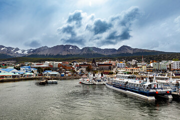 Ship and Boat in the Harbor of Ushuaia