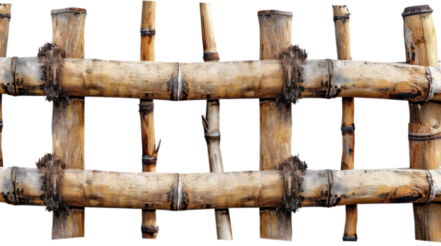 Bamboo texture wood natural brown isolated on background. Closeup trunk plant of wooden bamboo poles, wall fence vintage background. Surface bamboo fencing for decoration garden style Asia