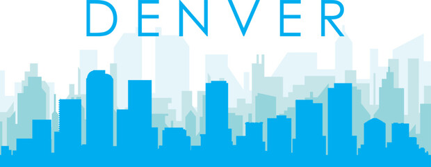 Fototapeta premium Blue panoramic city skyline poster with bluish misty transparent background buildings of DENVER, UNITED STATES