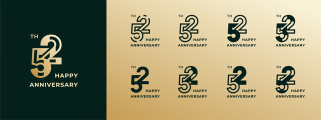 Logo 52th, years happy anniversary gold, Creative design template for celebration, birthday, greeting and invitation. Editable file