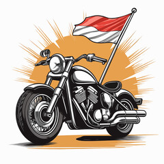 Vintage motorcyle with indonesian flag