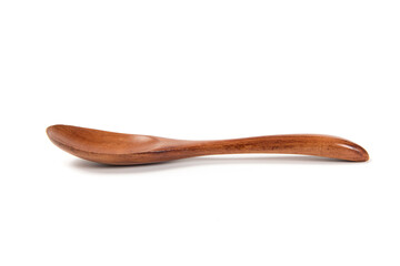 One empty wooden spoon isolated on white background.