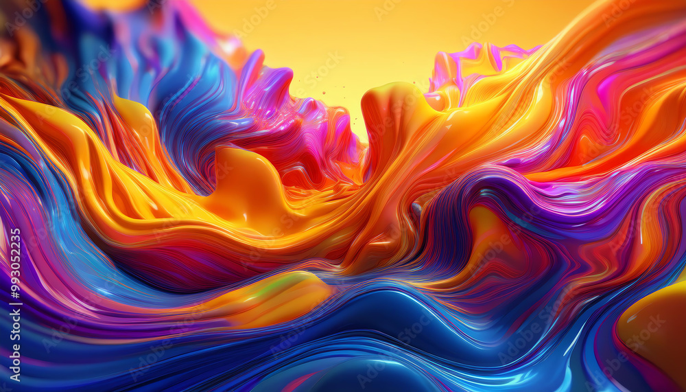 Poster vibrant abstract wave pattern with rich colors and flowing shapes.