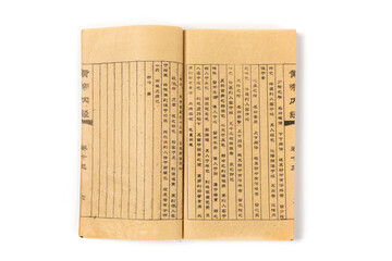 a open ancient Chinese book isolated on white background.chinese translation：Emperor's Internal...