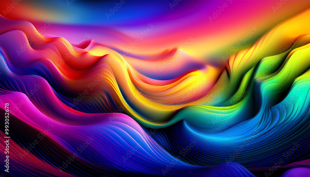 Poster vibrant abstract waves of color in a dynamic and flowing design.