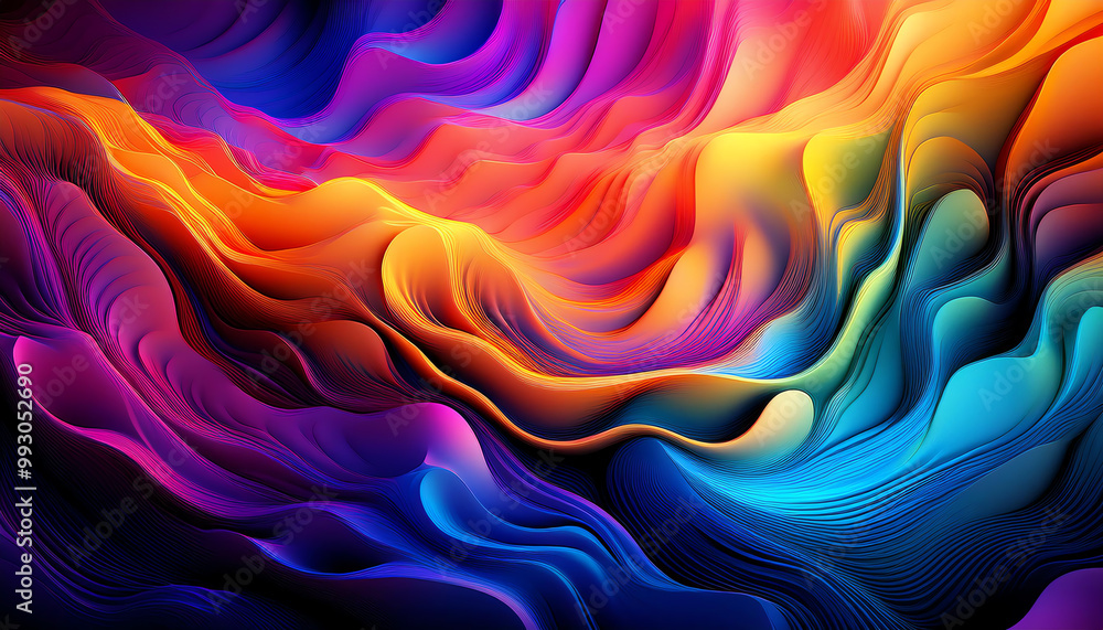 Poster vibrant fluid abstract pattern with colorful waves and swirls.
